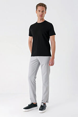 Ts 882 Slim Fit Bisiklet Yaka Sıva Dokuma Pamuklu Siyah Tişört