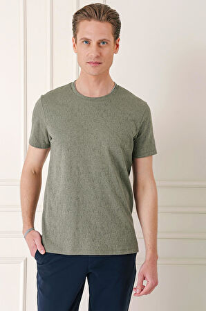 Ts 882 Slim Fit Bisiklet Yaka Sıva Dokuma Pamuklu Haki Tişört