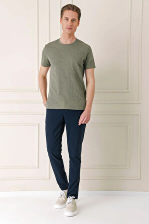 Ts 882 Slim Fit Bisiklet Yaka Sıva Dokuma Pamuklu Haki Tişört