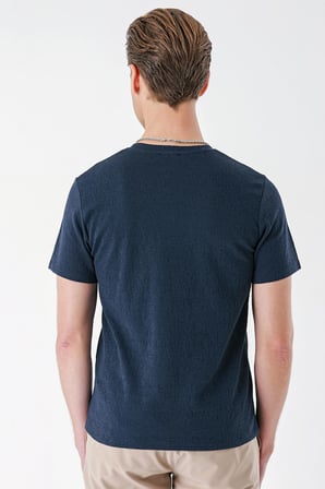 Ts 882 Slim Fit Bisiklet Yaka Sıva Dokuma Pamuklu Lacivert Tişört