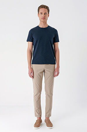 Ts 882 Slim Fit Bisiklet Yaka Sıva Dokuma Pamuklu Lacivert Tişört