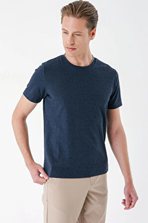 Ts 882 Slim Fit Bisiklet Yaka Sıva Dokuma Pamuklu Lacivert Tişört