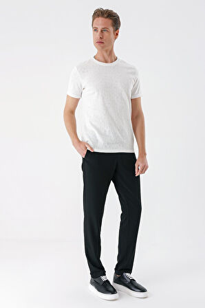 Ts 882 Slim Fit Bisiklet Yaka Sıva Dokuma Pamuklu Ekru Tişört