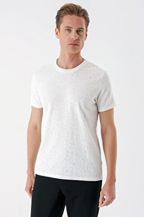 Ts 882 Slim Fit Bisiklet Yaka Sıva Dokuma Pamuklu Ekru Tişört