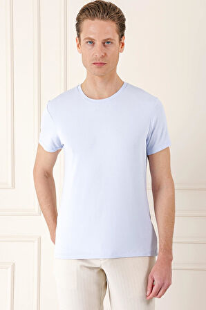 Ts 823 Slim Fit Bisiklet Yaka Düz Pamuklu Buz Mavi Tişört
