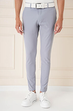 P 1144 Slim Fit Yan Cepli Düz Esnek Casuel Gri Mavi Pantolon
