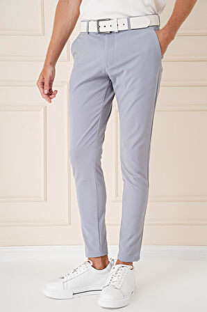 P 1144 Slim Fit Yan Cepli Düz Esnek Casuel Gri Mavi Pantolon