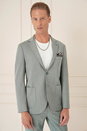 C 676 Comfort Fit Torba Cep Dokulu Esnek Pamuk Casuel Yeşil Ceket