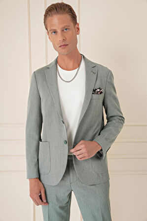 C 676 Comfort Fit Torba Cep Dokulu Esnek Pamuk Casuel Yeşil Ceket