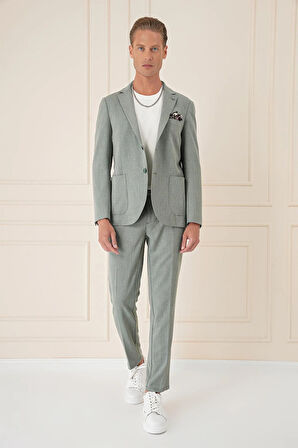 C 676 Comfort Fit Torba Cep Dokulu Esnek Pamuk Casuel Yeşil Ceket