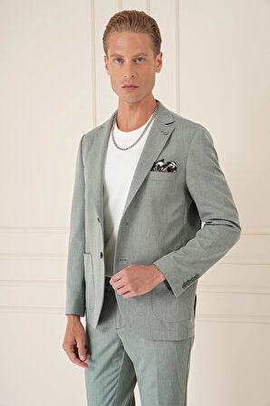 C 676 Comfort Fit Torba Cep Dokulu Esnek Pamuk Casuel Yeşil Ceket