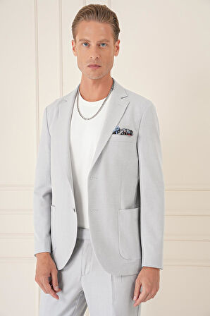 C 676 Comfort Fit Torba Cep Dokulu Esnek Pamuk Casuel Gri Mavi Ceket