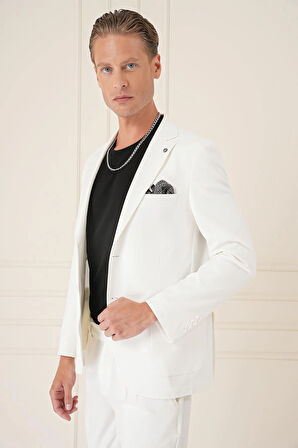 C 676 Comfort Fit Torba Cep Dokulu Esnek Pamuk Casuel Ekru Ceket