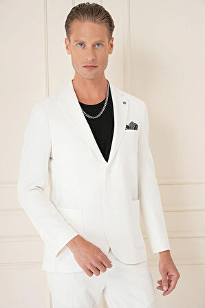 C 676 Comfort Fit Torba Cep Dokulu Esnek Pamuk Casuel Ekru Ceket