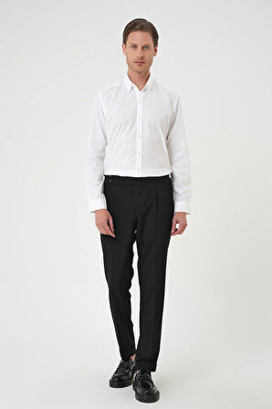 Gk 726 Slim Fit Düğmeli Yaka Dokulu %100 Pamuk Klasik Beyaz 2 Gömlek