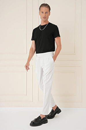 P 1160 Yandan Tokalı Çift Pileli Esnek Pamuk Taş Pantolon