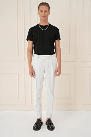 P 1160 Yandan Tokalı Çift Pileli Esnek Pamuk Taş Pantolon