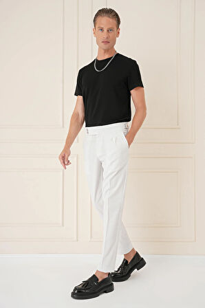 P 1160 Yandan Tokalı Çift Pileli Esnek Pamuk Taş Pantolon