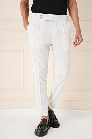 P 1160 Yandan Tokalı Çift Pileli Esnek Pamuk Taş Pantolon