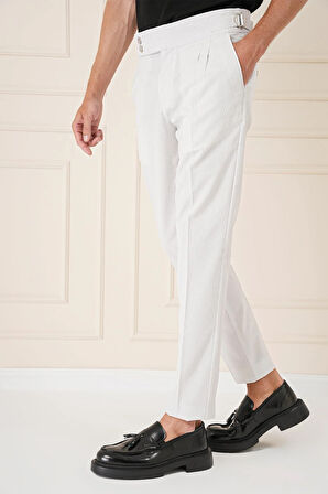 P 1160 Yandan Tokalı Çift Pileli Esnek Pamuk Taş Pantolon