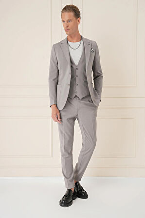 C 678 Comfort Fit Gofre Kumaş Pamuk Yelekli Casuel Gri Ceket