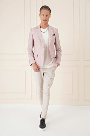 C 677 Comfort Fit Çift Yırtmaç Kırçıllı Keten Casuel Bordo Ceket