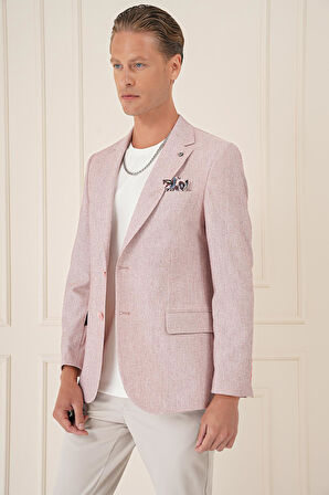 C 677 Comfort Fit Çift Yırtmaç Kırçıllı Keten Casuel Bordo Ceket