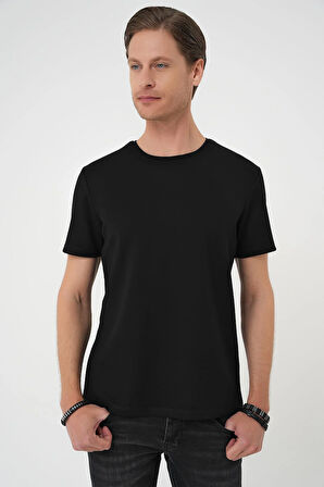 Ts 885 Comfort Fit Bisiklet Yaka Esnek Pamuk Casuel Siyah Tişört