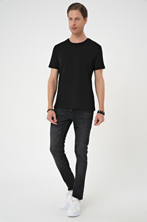 Ts 885 Comfort Fit Bisiklet Yaka Esnek Pamuk Casuel Siyah Tişört