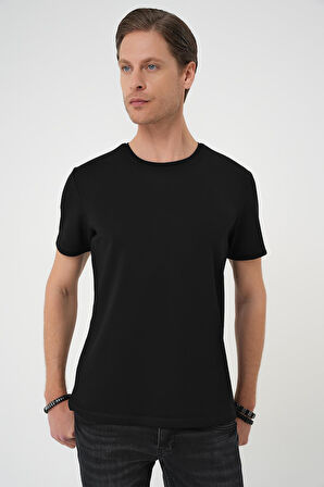 Ts 885 Comfort Fit Bisiklet Yaka Esnek Pamuk Casuel Siyah Tişört