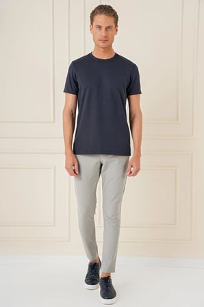 Comfort Fit Bisiklet Yaka Esnek Pamuk Casual Lacivert Tişört Ts 885