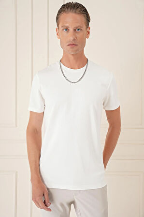 Ts 885 Comfort Fit Bisiklet Yaka Esnek Pamuk Casuel Ekru Tişört