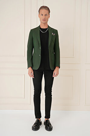 C 670 Comfort Fit Torba Cep Şeritli Dokuma Pamuk Casuel Haki Ceket