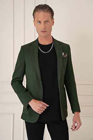 C 670 Comfort Fit Torba Cep Şeritli Dokuma Pamuk Casuel Haki Ceket