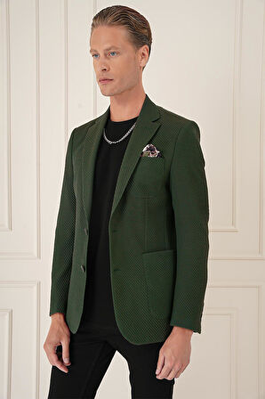 C 670 Comfort Fit Torba Cep Şeritli Dokuma Pamuk Casuel Haki Ceket