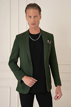 C 670 Comfort Fit Torba Cep Şeritli Dokuma Pamuk Casuel Haki Ceket