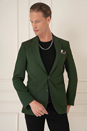 C 670 Comfort Fit Torba Cep Şeritli Dokuma Pamuk Casuel Haki Ceket