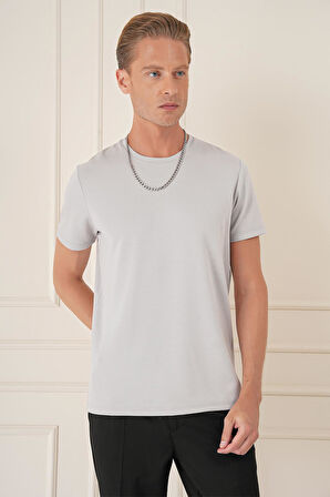 Comfort Fit Bisiklet Yaka Esnek Pamuk Casual Gri Tişört Ts 885