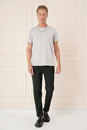 Comfort Fit Bisiklet Yaka Esnek Pamuk Casual Gri Tişört Ts 885