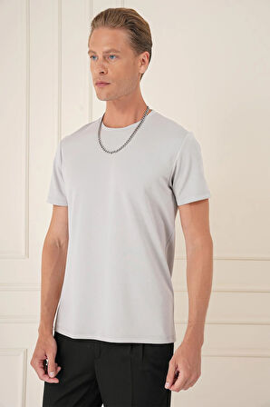 Comfort Fit Bisiklet Yaka Esnek Pamuk Casual Gri Tişört Ts 885