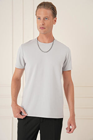 Comfort Fit Bisiklet Yaka Esnek Pamuk Casual Gri Tişört Ts 885