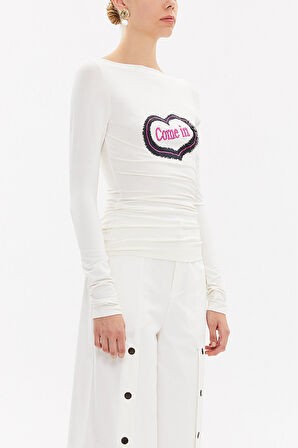 Ekru Kayık yaka örme bluz 18509 | 38