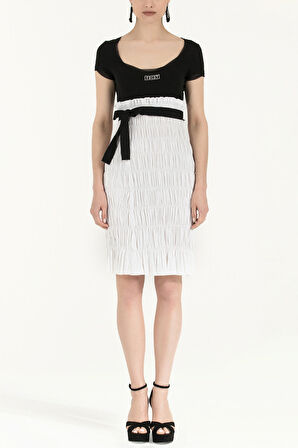 Siyah Kol ve yaka tül mini elbise 90484 | 44