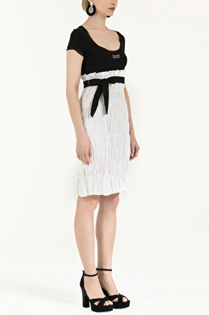 Siyah Kol ve yaka tül mini elbise 90484 | 44