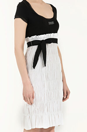 Siyah Kol ve yaka tül mini elbise 90484 | 44