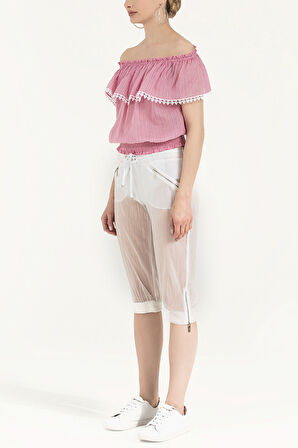 Beyaz Bol kesim capri pantolon 70039 | 40