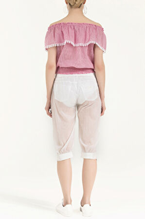 Beyaz Bol kesim capri pantolon 70039 | 40