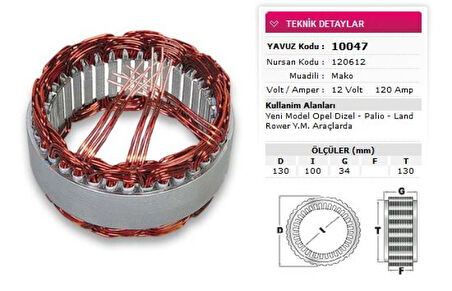 Fiat Stator Mako Tip 12v 120a Ym Opel Dizel Palıo Land Rover Magneti Marelli Nursan 120612 - Yavuz 10 047