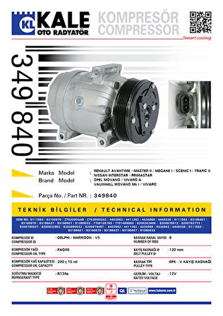 Renault Klima Kompresoru Renault Master II Megane I Scenic I Trafıc II Nissan İnterstar - Kale 349840