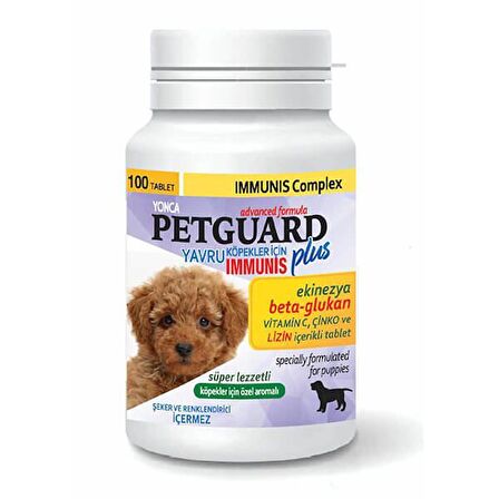 Petguard Yavru Köpekler İçin Ekinezya Beta-Glukan ve Çinkolu İmmunis Tableti 100 Adet